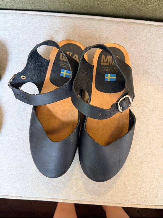 MIA Shoes - MIA Black Leather Ankle-Strap Clogs